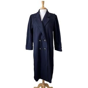 Vintage JOFELD Eastland Fabric USA Navy Blue Wool MCM Trench Coat size M